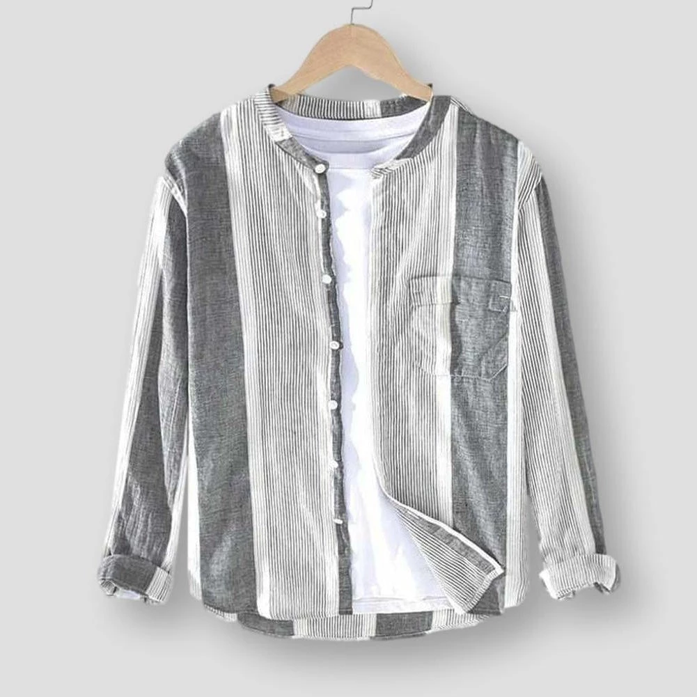 China Cloth Saint Morris Linen Striped Stand Collar Long Sleeve Shirt Men's Apparels 4 China Cloth Saint Morris Linen Striped Stand Collar Long Sleeve Shirt Men's Apparels