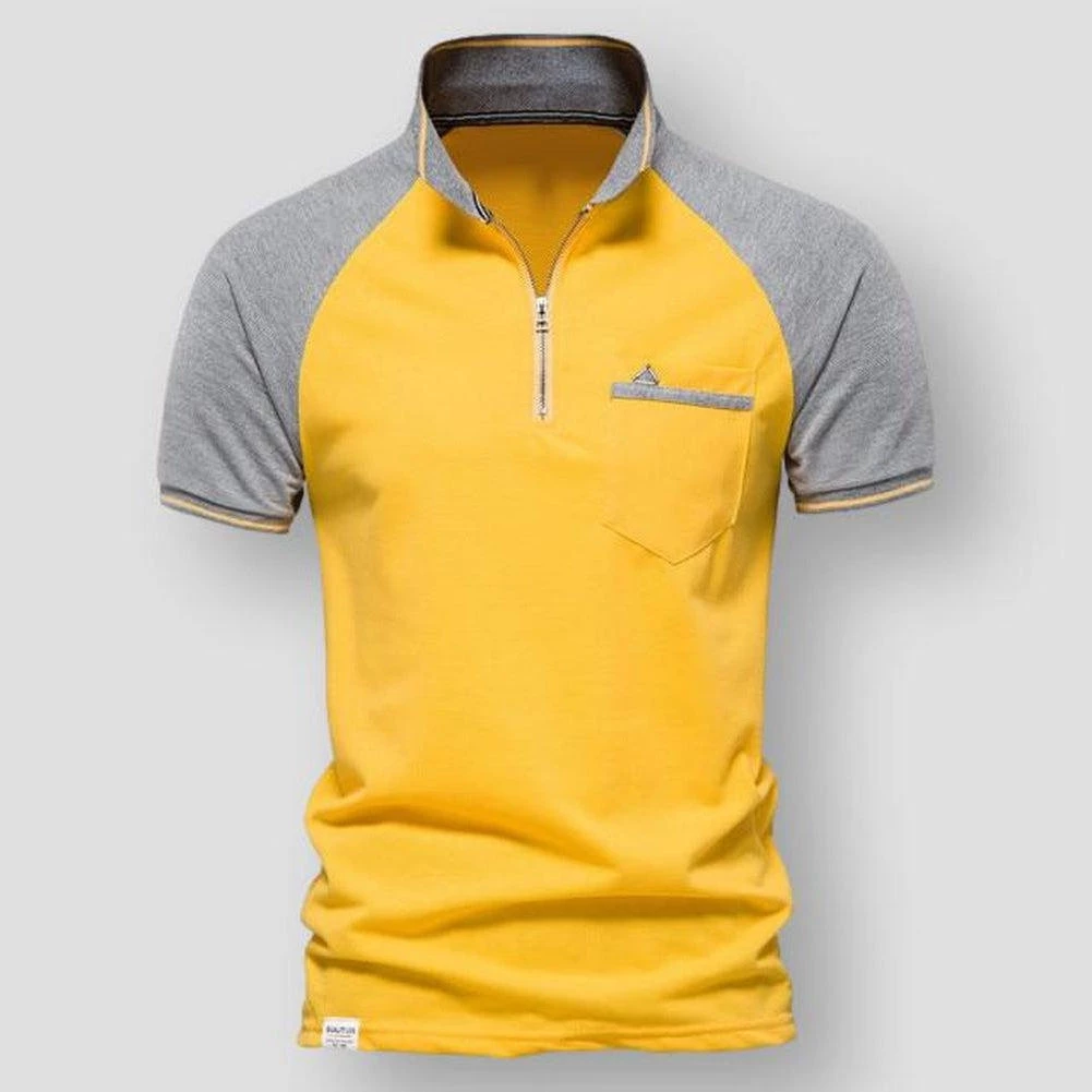 AIOPESON Official Store Men's Apparels Sky Madrid Zipper Polo Shirt