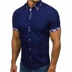 Na Housekeeper Store Sky Madrid Slim Plaid Short Sleeve Shirt