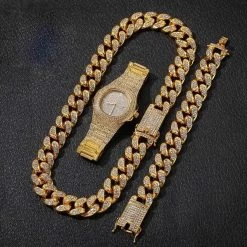 THE HIPHOPKING Men's Apparels Watch, Bracelet And Chain Set