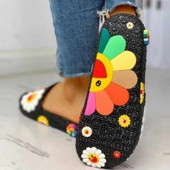 Unique Shoe Store Women's Apparels Sky Madrid Smiling Sunflower Beach Slippers