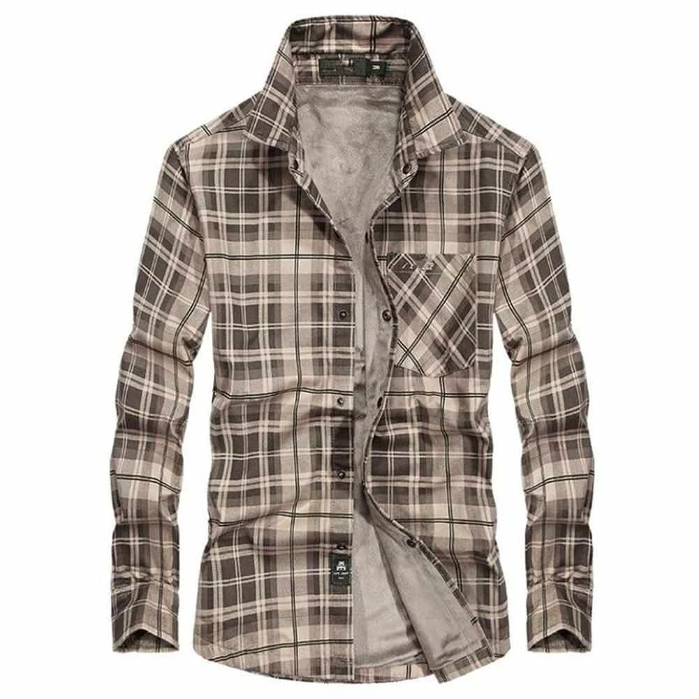 UNCOBOR Store Men's Apparels Casual Fleece Plaid Shirt 5 UNCOBOR Store Men's Apparels Casual Fleece Plaid Shirt