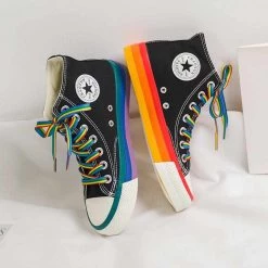 7V Store Sky Madrid Rainbow High Top Canvas Sneakers Women's Apparels