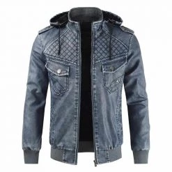Ccfg 1992 Store Men's Apparels Sky Madrid Leather Biker Jacket With Detachable Hood