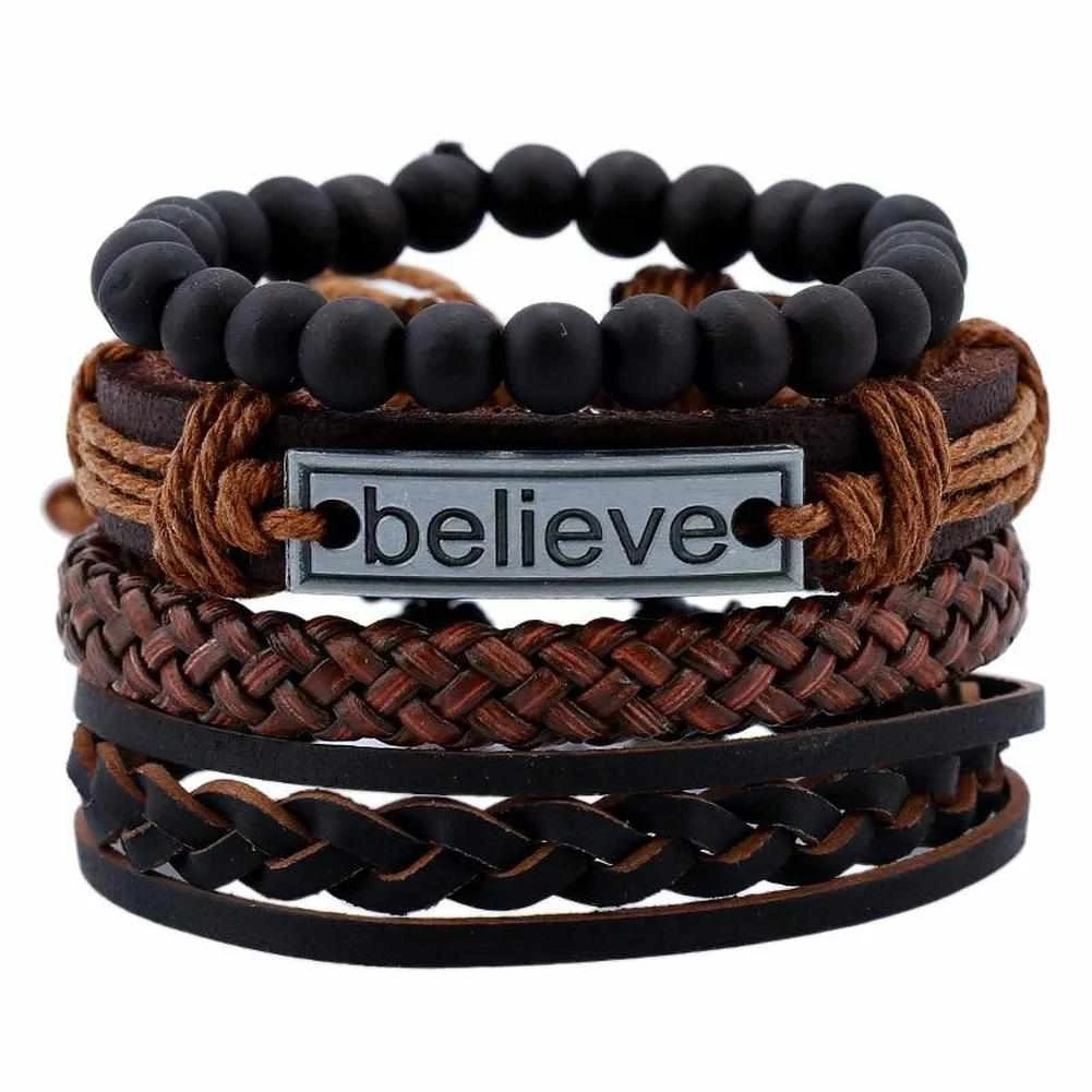 PICKYZ YUZHE Store Men's Apparels Believe Vegan Leather Bracelet 3 PICKYZ YUZHE Store Men's Apparels Believe Vegan Leather Bracelet