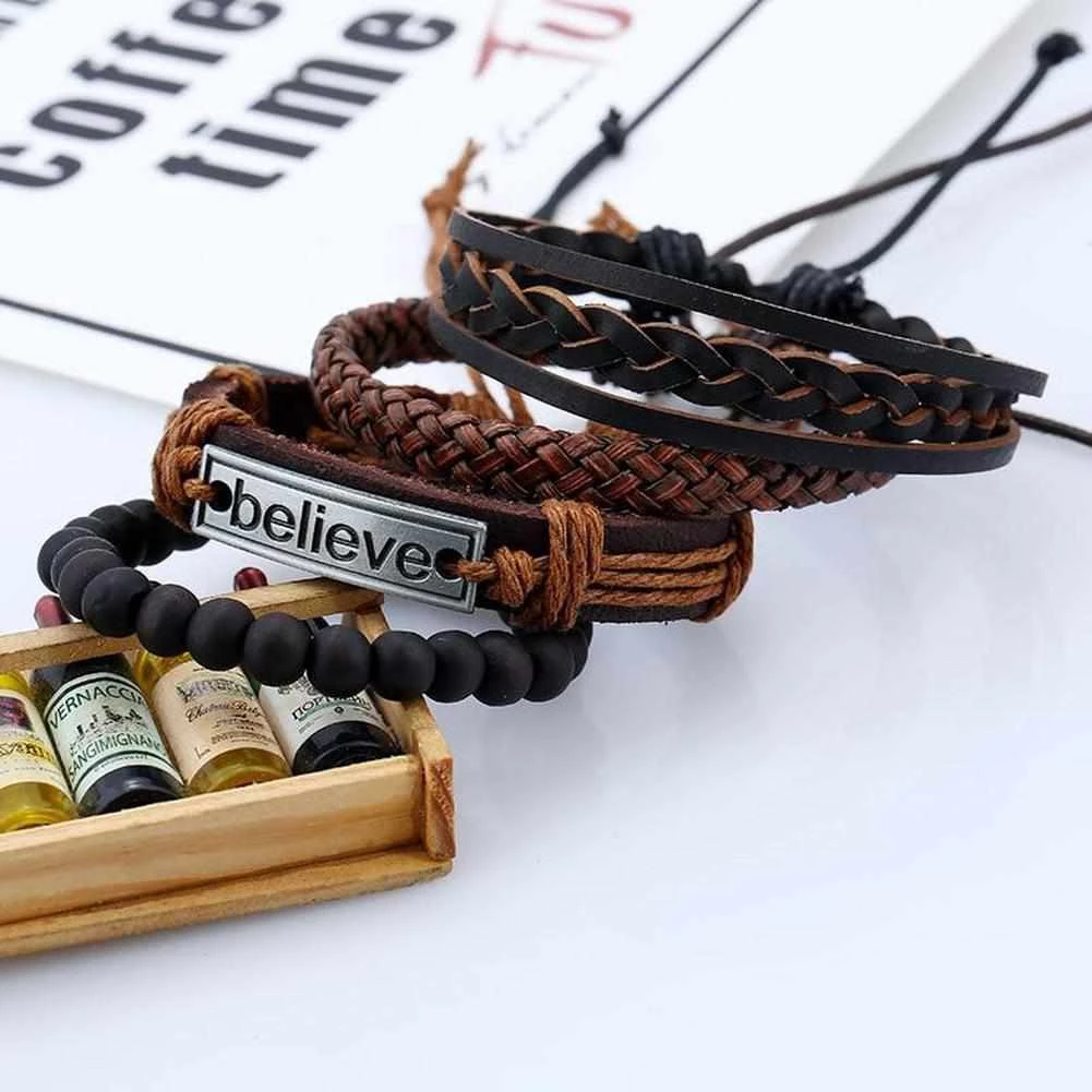 PICKYZ YUZHE Store Men's Apparels Believe Vegan Leather Bracelet 4 PICKYZ YUZHE Store Men's Apparels Believe Vegan Leather Bracelet