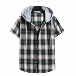 An & Store Saint Morris Plaid Hooded Short Sleeve Shirt 10 An & Store Saint Morris Plaid Hooded Short Sleeve Shirt