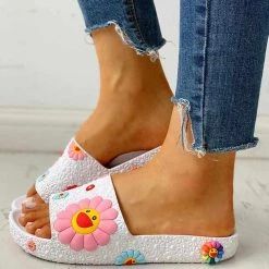 Unique Shoe Store Women's Apparels Sky Madrid Smiling Sunflower Beach Slippers