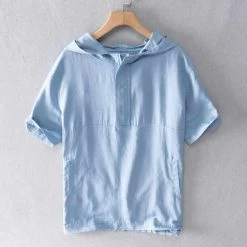 Momkids Store Sky Madrid Borneo Hooded Linen Shirt Men's Apparels
