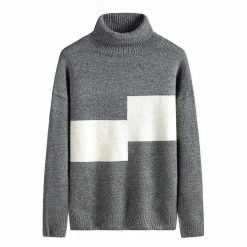 ASALI Casual Men's Store Saint Morris Patchwork Turtleneck Sweater Men's Apparels