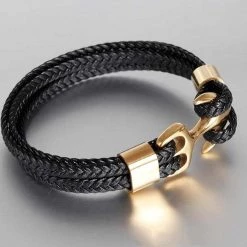 TANGYIN Official Store Men's Apparels North Royal Braided Leather Anchor Bracelet