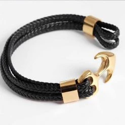 TANGYIN Official Store Men's Apparels North Royal Braided Leather Anchor Bracelet