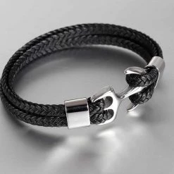 TANGYIN Official Store Men's Apparels North Royal Braided Leather Anchor Bracelet