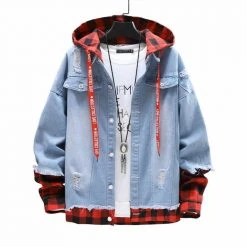 Shop910329038 Store Men's Apparels Sky Madrid Denim Plaid Jacket
