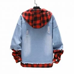 Shop910329038 Store Men's Apparels Sky Madrid Denim Plaid Jacket