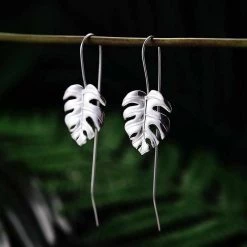 Lotus Fun Official Store Sterling Silver Leaf Earrings Women's Apparels