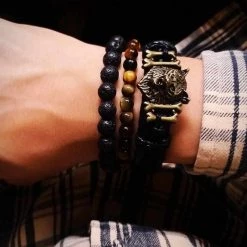 SMON Store Wolf Lava Stone Bracelet Set Men's Apparels 7 SMON Store Wolf Lava Stone Bracelet Set Men's Apparels