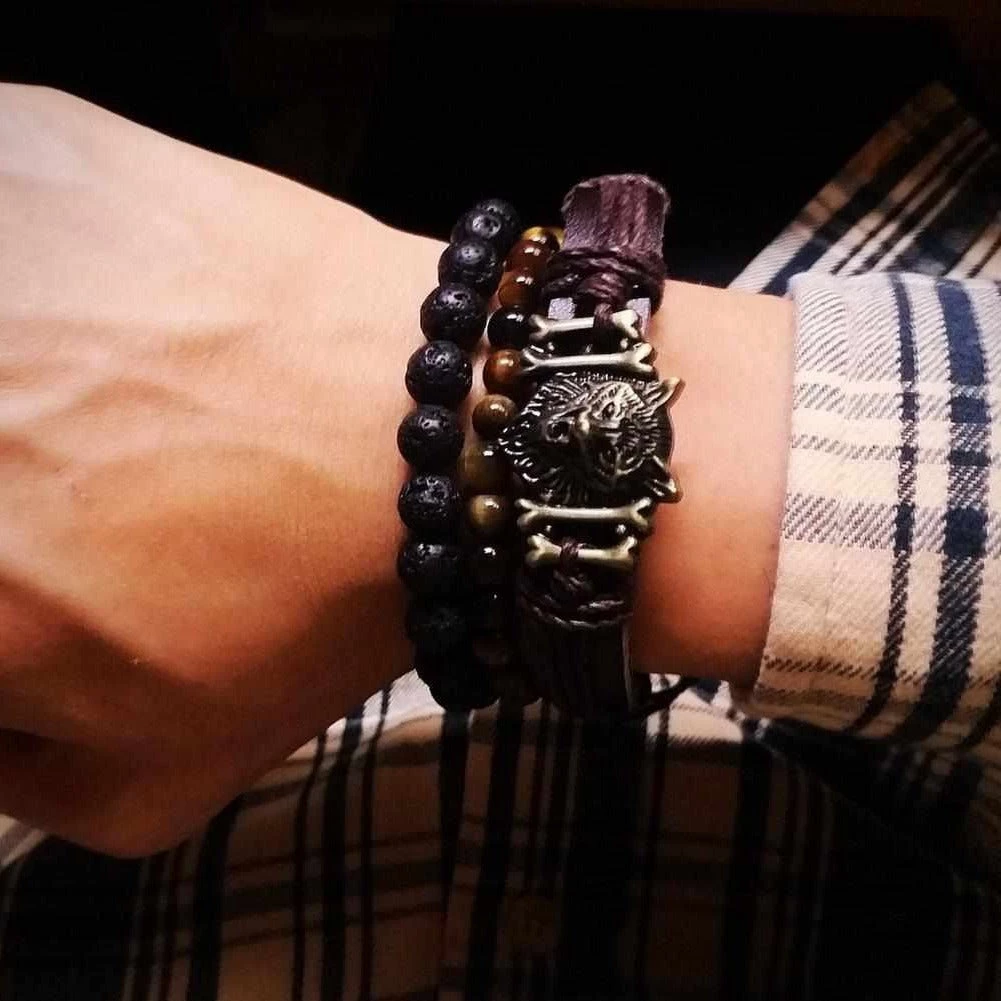 SMON Store Wolf Lava Stone Bracelet Set Men's Apparels 4 SMON Store Wolf Lava Stone Bracelet Set Men's Apparels