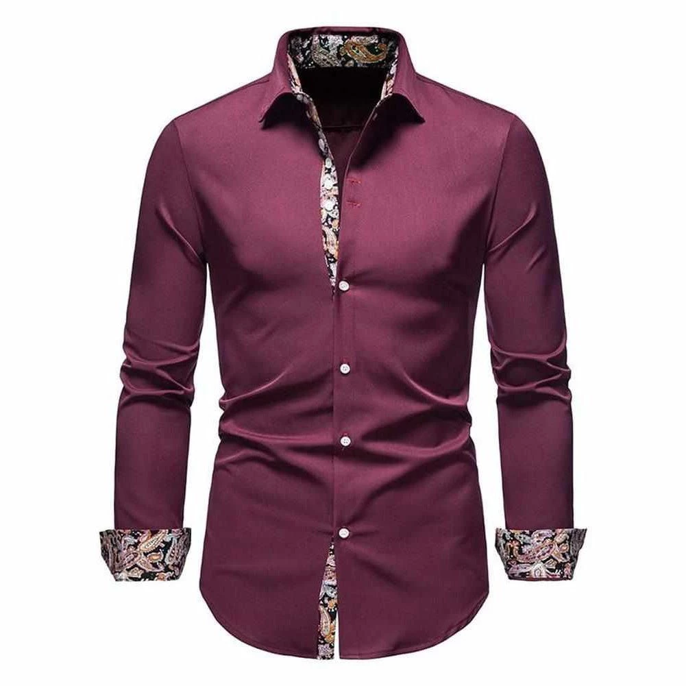 Moremylike Store Sky Madrid Slim Paisley Long-Sleeve Shirt Men's Apparels 4 Moremylike Store Sky Madrid Slim Paisley Long-Sleeve Shirt Men's Apparels