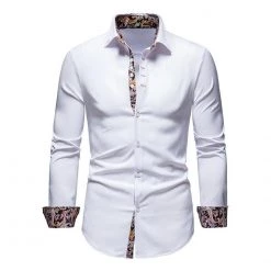 Moremylike Store Sky Madrid Slim Paisley Long-Sleeve Shirt Men's Apparels