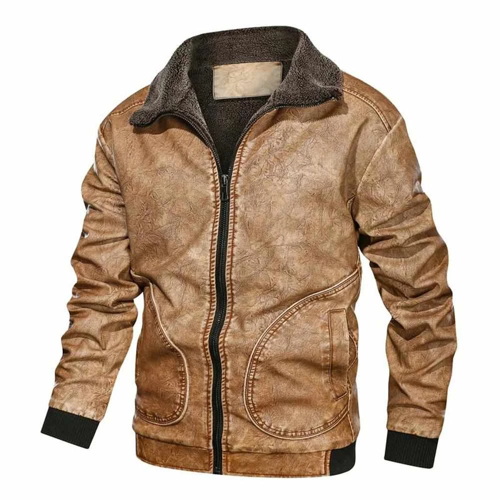 Mountainskin Official Store Men's Apparels Sky Madrid Fleece Collar Leather Jacket 4 Mountainskin Official Store Men's Apparels Sky Madrid Fleece Collar Leather Jacket