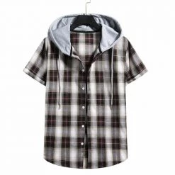 An & Store Saint Morris Plaid Hooded Short Sleeve Shirt 9 An & Store Saint Morris Plaid Hooded Short Sleeve Shirt