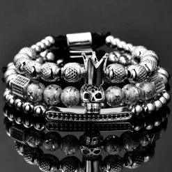 JuneLeaf Official Store Royal Skull Bracelet Set Men's Apparels