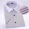 Li Yuan Oversea Store Sky Madrid Short Sleeve Button-Up Striped Shirt Men's Apparels