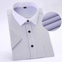 Li Yuan Oversea Store Sky Madrid Short Sleeve Button-Up Striped Shirt Men's Apparels