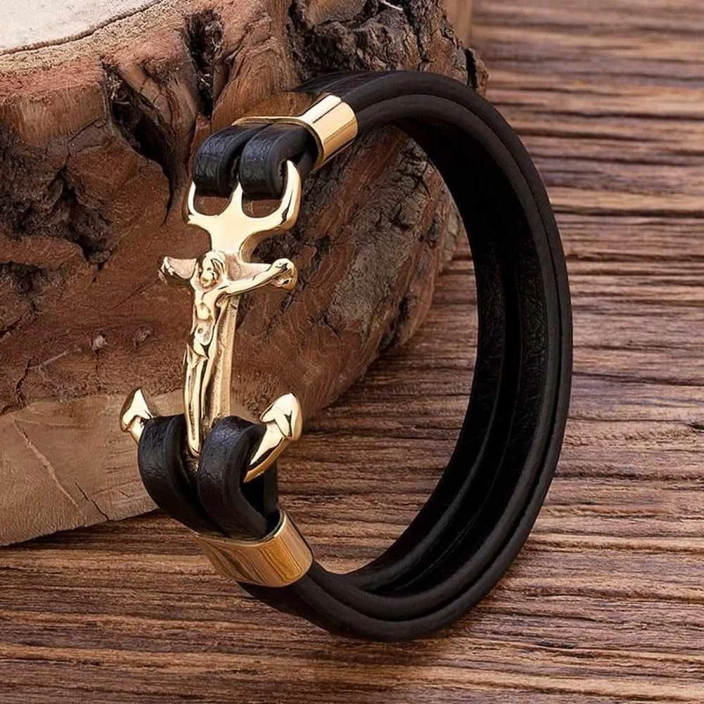 TANGYIN Official Store Saint Morris Leather Anchor Bracelet 3 TANGYIN Official Store Saint Morris Leather Anchor Bracelet