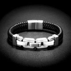 TANGYIN Official Store North Royal Leather Stainless Steel Charm Bracelet
