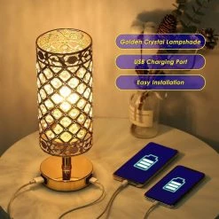 Shinning Light Store Saint Morris Crystal USB Charging Table Lamp Home
