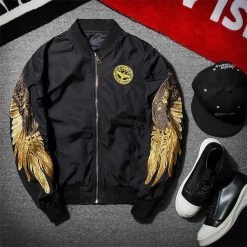 CeCe823 Store Golden Angel Wings Flight Jacket