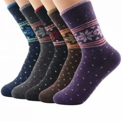 Azue Global Store Women's Apparels Assorted Retro Wool Socks (5 Pairs)