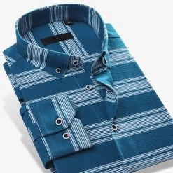 Donghuan Overseas Store Sky Madrid Button-Down Striped Shirt Men's Apparels