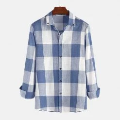 LingJun Store Saint Morris Plaid Button-Down Long Sleeve Shirt Men's Apparels