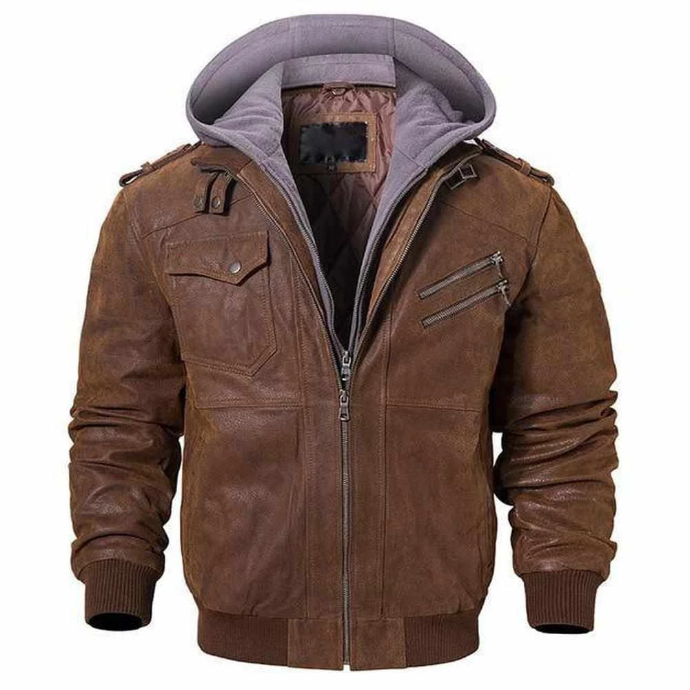 FLAVOR LEATHER JACKETS Men's Apparels Sky Madrid Hooded Leather Jacket 7 FLAVOR LEATHER JACKETS Men's Apparels Sky Madrid Hooded Leather Jacket