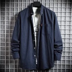 Moringcute Store North Royal Oversized Striped Shirt Men's Apparels
