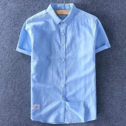 Schinteon Official Store Men's Apparels Sky Madrid Alicante Short Sleeve Linen Shirt