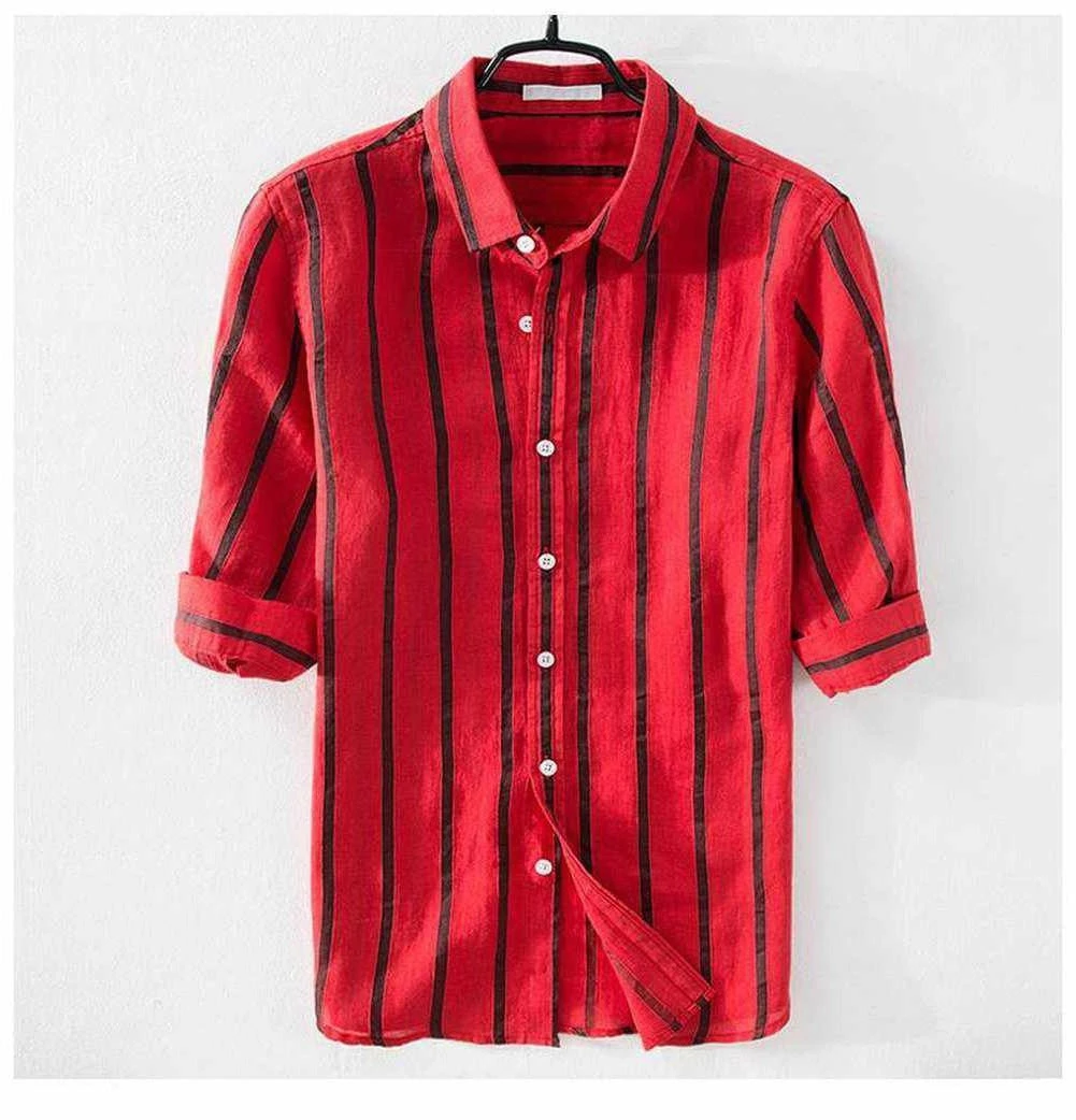 Cotton Linen Store Sky Madrid Linen Striped 3/4 Sleeve Shirt 5 Cotton Linen Store Sky Madrid Linen Striped 3/4 Sleeve Shirt