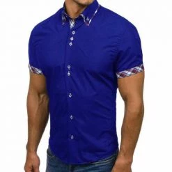Na Housekeeper Store Sky Madrid Slim Plaid Short Sleeve Shirt