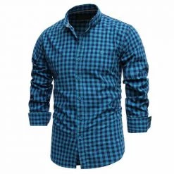 NEGIZBER Trend Store Sky Madrid Checkered Long Sleeve Shirt Men's Apparels