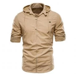 NEGIZBER Trend Store Men's Apparels Sky Madrid Hooded Linen Shirt