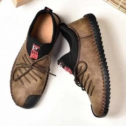 MVVT Factory Store Sky Madrid Leather Stitched Sneakers Men's Apparels