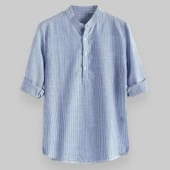 OG Waves Store Sky Madrid Striped 3/4 Sleeve Casual Shirt