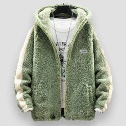 Anbican Trends Store Sky Madrid Striped Fleece Hooded Jacket