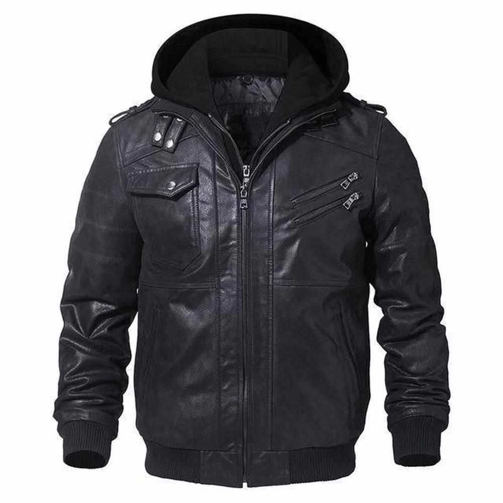 FLAVOR LEATHER JACKETS Men's Apparels Sky Madrid Hooded Leather Jacket 5 FLAVOR LEATHER JACKETS Men's Apparels Sky Madrid Hooded Leather Jacket