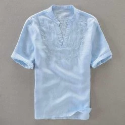 Cotton Linen Store Sky Madrid Embroidered Linen Shirt