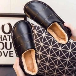 BESDE Store Sky Madrid Leather Slippers