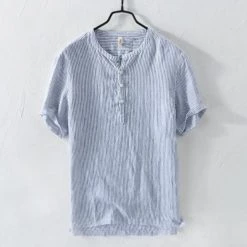 MOGELAISI Official Store Saint Morris Gozo Striped Linen Shirt